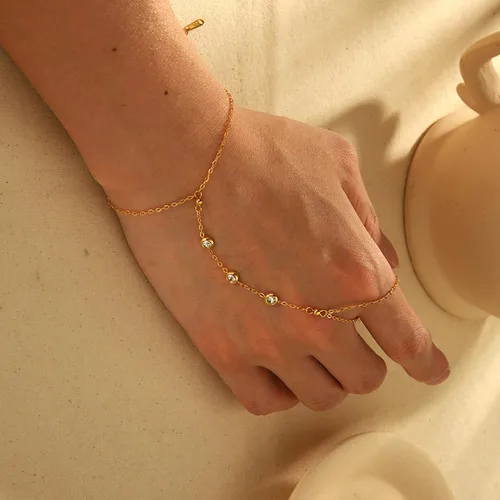 Vista 8 de YANCHUN Pulsera de anillo Pulsera de mano Pulsera de cadena de mano ajustable Anillo de dedo de diamantes de imitación Cadena de mano para mujer s