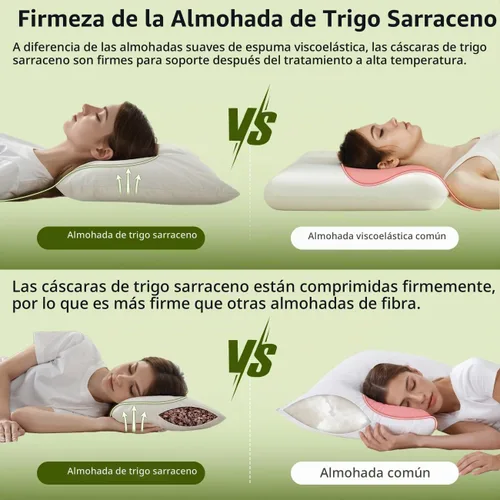 Vista 6 de USlixury Almohada de trigo sarraceno orgánico para dormir con funda