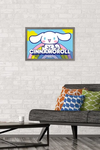 Vista 2 de Hello Kitty and Friends: 22 Over The Rainbow - Póster de pared de Cinnamoroll, 22.4 pulgadas de largo x 14.7 pulgadas de ancho, versión enmarcada