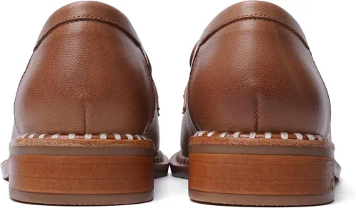 Vista 4 de FOGEENA Mocasines de cuero mate para mujer, estilo casual, sin cordones, punta redonda, tacón bajo grueso, zapatos de vestir de 1 pulgada