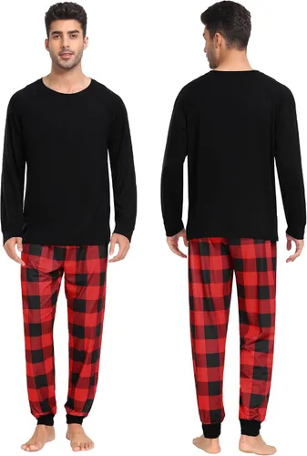 Vista 3 de Sexqero Conjunto de pijama familiar de Navidad a juego para parejas, ropa de dormir con botones y manga larga, a cuadros, conjunto de descanso S-XXL