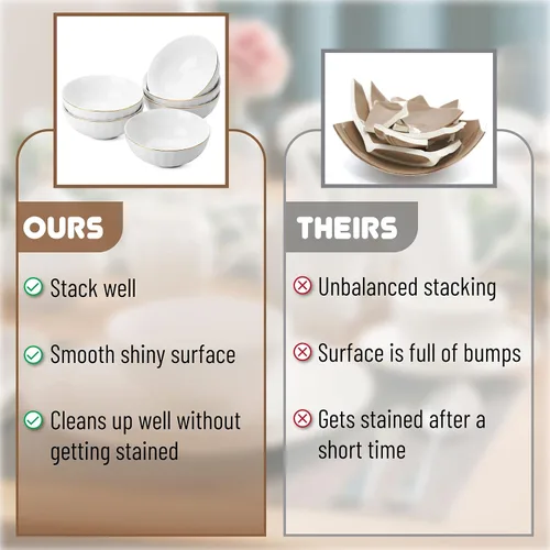 Vista 5 de Brew To A Tea BTaT- Juego de 6 cuencos de sopa, 16 onzas, porcelana blanca con borde dorado, cuencos para cocina, cuencos de cocina, ensaladeras
