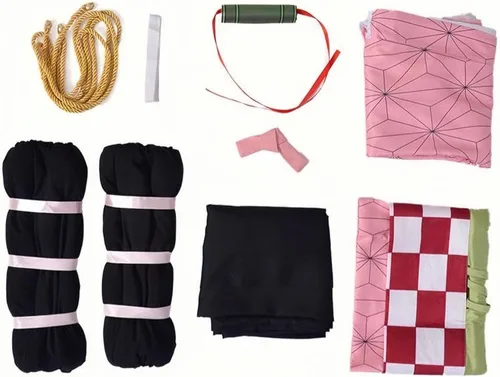 Vista 6 de Kamado Nezuko - Disfraz de cosplay para niños, conjunto de kimono de anime Demon Slayer
