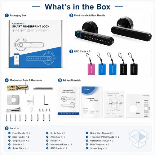 Vista 9 de CATCHFACE cerradura inteligente para puerta, cierre y apertura con huella dactilar/app TTlock/código/llave, con wifi, manija biométrica para puerta