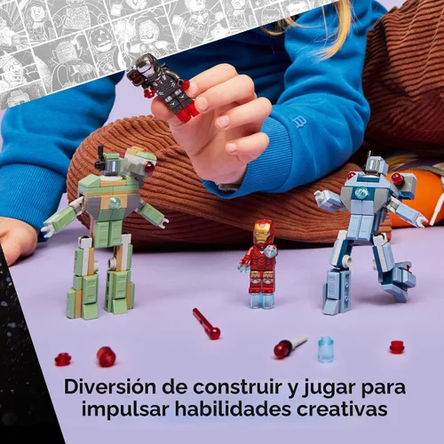 Vista 4 de LEGO Marvel Iron Man & War Machine vs. Hammer Drones Juguete de construcción – Juego de simulación con 2 minifiguras de juguete – Bloques