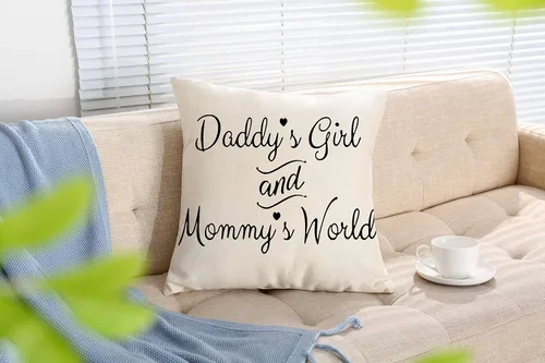 Vista 2 de Ogiselestyle Nursery Decor Mommy's World - Funda de cojín decorativa de lino y algodón con texto en inglés "Mommy's World" para sofá, 18 x 18