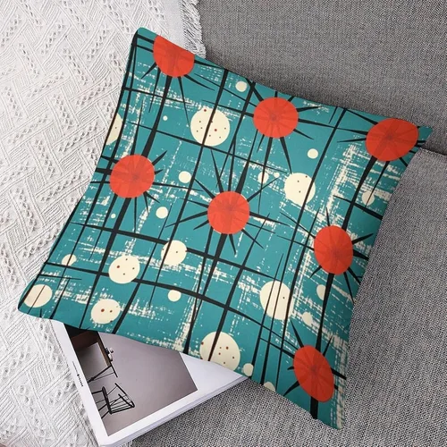 Vista 3 de Paquete de 2 fundas de almohada abstractas Art Deco para sala de estar, fundas de almohada retro de mediados de siglo con patrón atómico para sofá