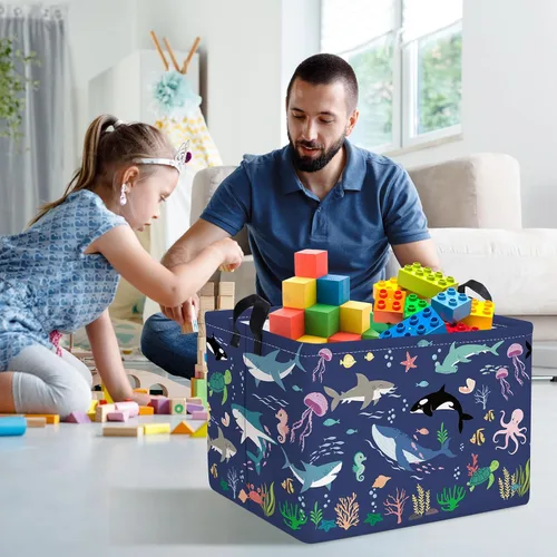 Vista 3 de Clastyle Cesta de bebé de tortuga marina con peces y estrellas de mar de coral océano, estrellas de mar, para libros, para libros, impermeable