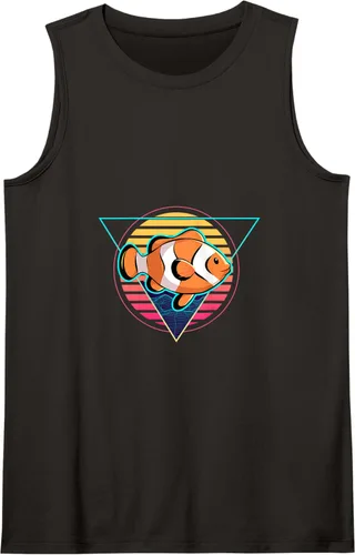 Vista 12 de Clown Fish Futuristic Synthwave Vaporwave Aquarium Clown Tank Top Negro