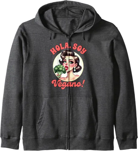 Vista 4 de Vegan Life Vegetarian Broccoli Spanish Hola Soy Vegano Zip Hoodie