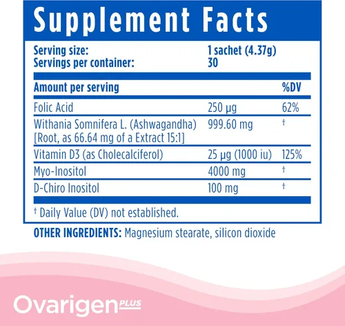 Vista 4 de CalmCo Ovarigen Plus Myo-Inositol & D-Chiro Inositol Blend, 30 sobres