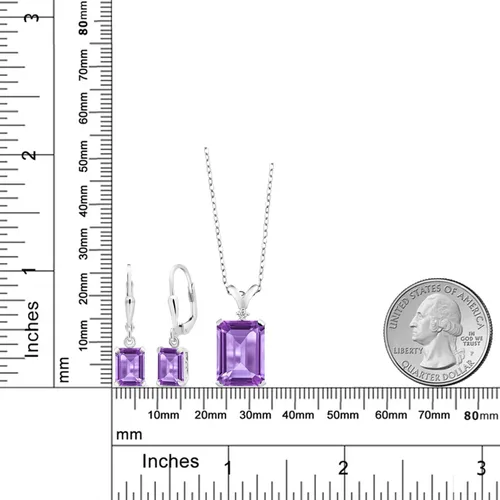 Vista 2 de Gem Stone King Juego de joyas de plata de ley 925 con colgante y aretes de amatista púrpura para mujer