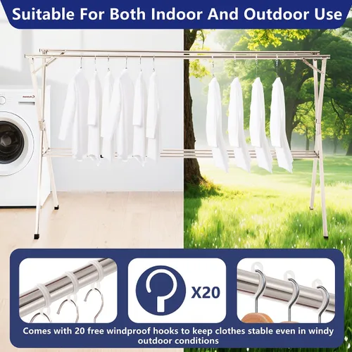 Vista 4 de Estante de secado de ropa plegable de 63 pulgadas, estante de secado de ropa resistente de acero inoxidable para interiores y exteriores, estante