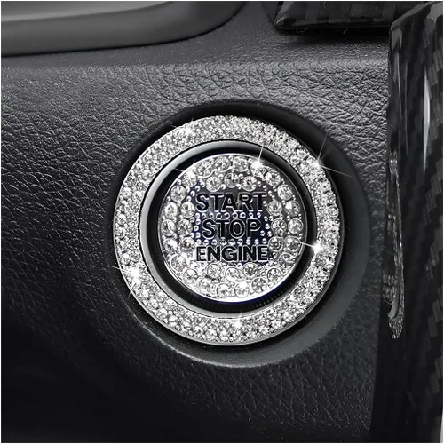 Vista 10 de BELOMI Anillo decorativo para botón de arranque y parada del motor de automóvil, 2 unidades, calcomanías protectoras para botón de arranque