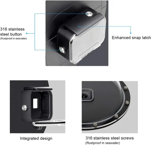 Vista 5 de SOONSUN Puerto domo para GoPro Hero 8 Negro, lente de domo subacuático de 147 pies con carcasa impermeable, agarre de mano flotante, gatillo