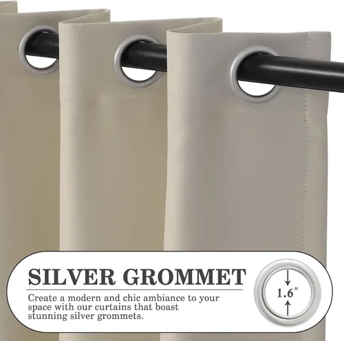 Vista 2 de Macochico Grommet Curtains 63 Inches Length Thermal Insulated Window Treatment Panels Grommet Curtains for Sliding Glass Door, Bedroom, or Patio