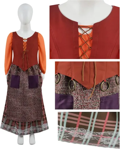 Vista 5 de Disfraz de Mary Sanderson para adultos y niñas, disfraz de cosplay para fiesta de Halloween, vestido de bruja, camiseta sin mangas