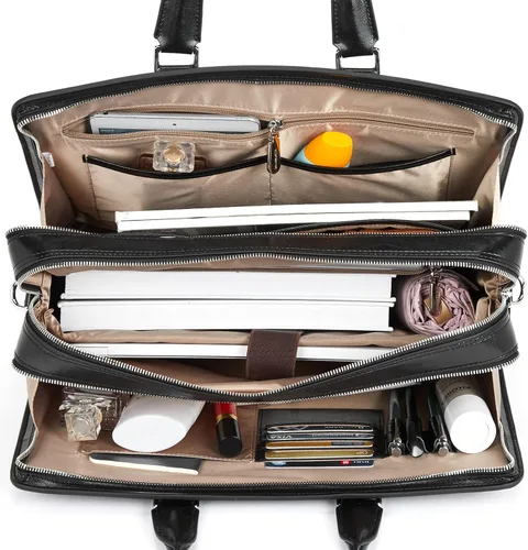 Vista 4 de BOSTANTEN Maletín de cuero genuino para mujer, bolso vintage de negocios de 15.6 pulgadas, bolso bandolera para laptop