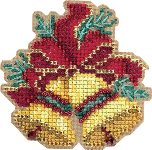 Vista 2 de Christmas Bells - Kit de adornos de punto de cruz con cuentas para Mill Hill 2018 Winter Holiday MH181835