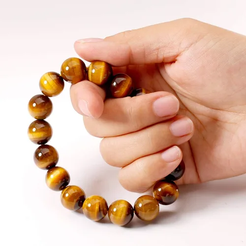 Vista 7 de Jewever Pulsera de ojo de tigre natural para hombres y mujeres, cuentas de piedra natural elástica de 0.47 pulgadas (0.472 in), unisex