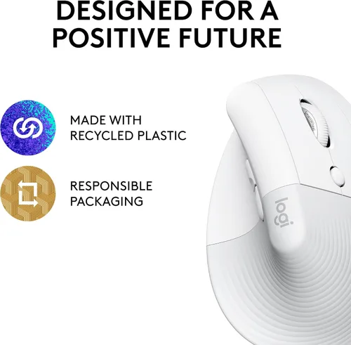 Vista 5 de Logitech Lift Ratón Ergonómico Vertical, Inalámbrico, Bluetooth o Receptor USB Logi Bolt, Clics Silenciosos, 4 Botones, Compatible con Blanco hueso