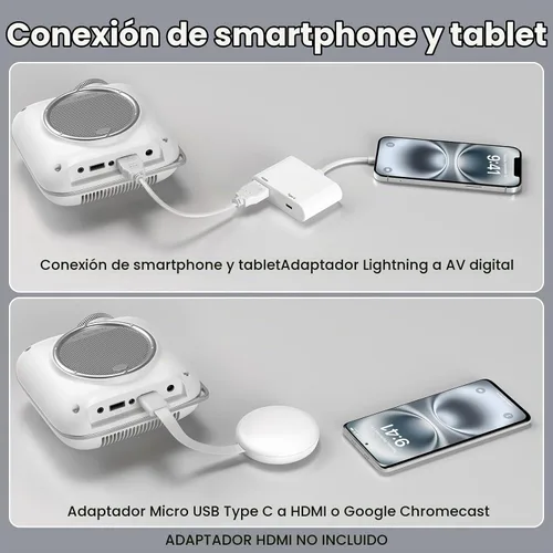 Vista 6 de HOMPOW - Mini proyector con Bluetooth de dos vías, proyector portátil para uso en cine en casa, compatible con 1080P para proyector al aire Azul