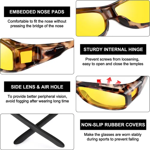Vista 4 de URUMQI Gafas de conducción de visión nocturna para hombres y mujeres, lentes polarizados antirreflejos, lentes de alta definición amarillas