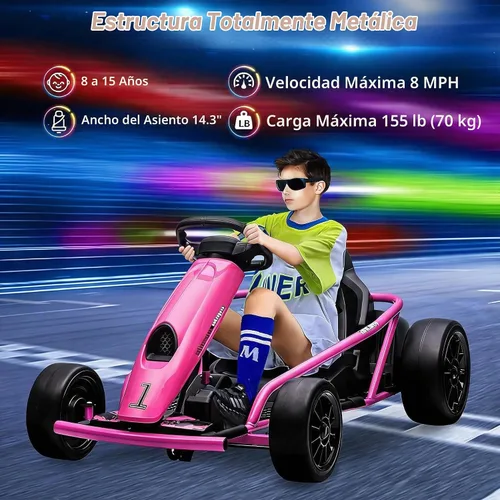 Vista 3 de 24V niños eléctrico Drift Go Kart con 300W*2 motores Rosa