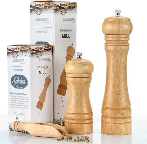 Vista 7 de Molinillo de pimienta de madera recargable, molinillo de pimienta, juego de molinillo de sal y pimienta ajustable, accesorios de cocina, molinillo