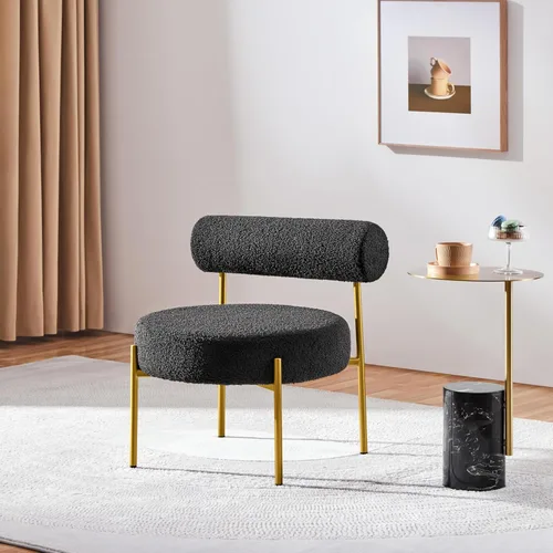 Vista 5 de Yaheetech Silla de tocador moderna acolchada con patas doradas para dormitorio, sala de maquillaje, oficina en casa, negro
