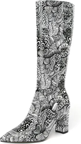 Vista 148 de AMBELIGHT Botas altas hasta la rodilla con cremallera y puntera puntiaguda para mujer, de patente sólida, tacón alto, 3.3 pulgadas