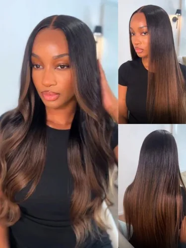 Vista 15 de Nadula Pelucas de cabello humano lacio Yaki sin pegamento con encaje frontal de 7 x 5 pulgadas, nudos invisibles, predepilados, pretodo, 3S, listo