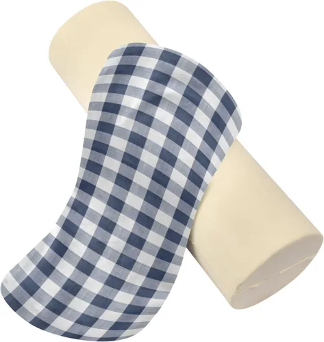 Vista 2 de Cervical Neck Roll, Blue White Gingham Round Pillow Washable Memory Foam Pillow, Bolster Pillow for Improved Sleeping, Travel, Home