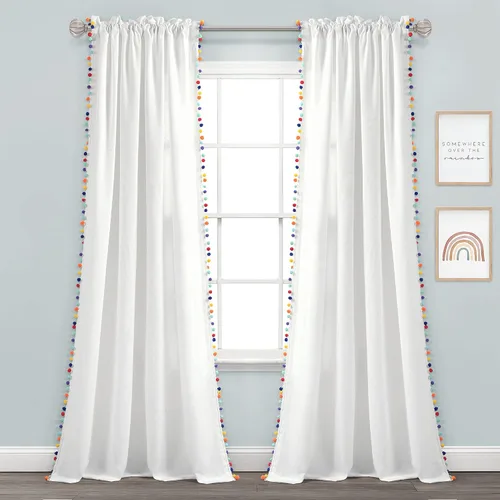 Vista 7 de Triangle Home Fashions - Panel de cortinas para vidrio con pompón para decoración de lujo