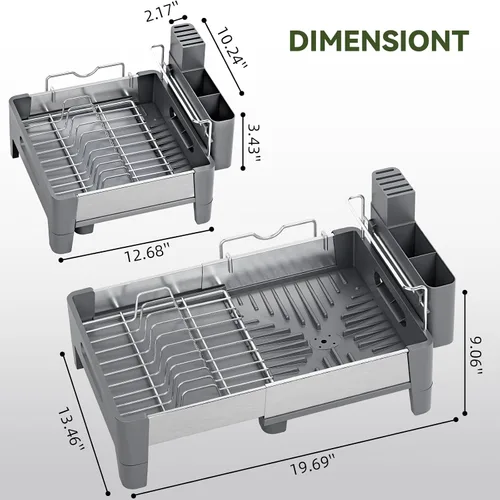 Vista 10 de Urackify Escurridor de platos expandible, escurridor de platos de acero inoxidable con marco de aluminio, escurridor de platos para encimera