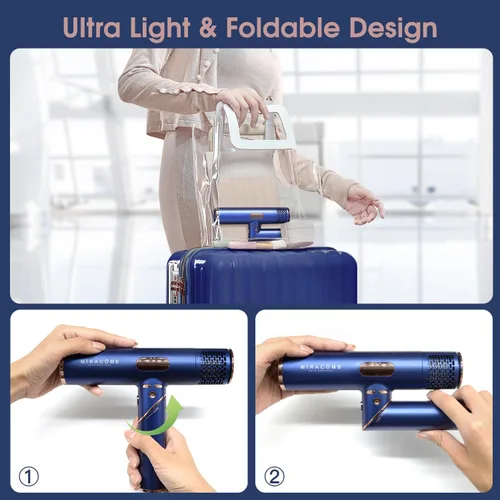 Vista 5 de MIRACOMB Secador de pelo plegable de viaje, potente secador iónico profesional con motor sin escobillas para secado rápido, ligero y portátil
