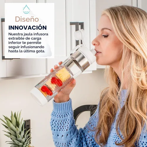 Vista 4 de Infusion Pro Botella de agua con infusor de frutas, 24 onzas, jade azul