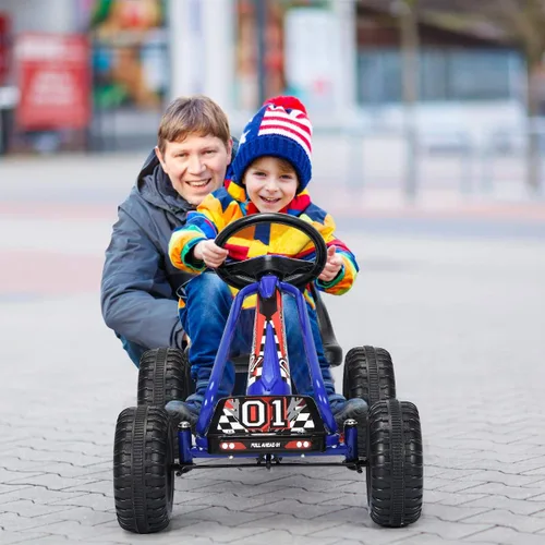 Vista 8 de Costzon Go Kart para niños, carrito de 4 ruedas alimentado por pedal con asiento ajustable, freno de mano y ruedas antideslizantes, auto de pedal