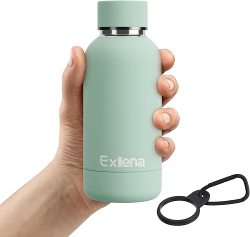 Vista 12 de Exllena Botella de agua pequeña de 12 onzas con clip, doble pared de acero inoxidable al vacío, pequeña botella de agua aislada que mantiene