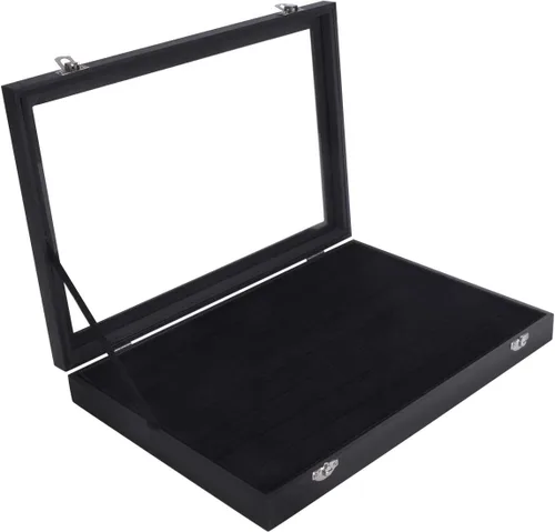 Vista 6 de AUTOARK Tapa transparente de terciopelo 7 ranuras joyería anillos pendientes caja escaparate organizador de exhibición, negro, AJ-084