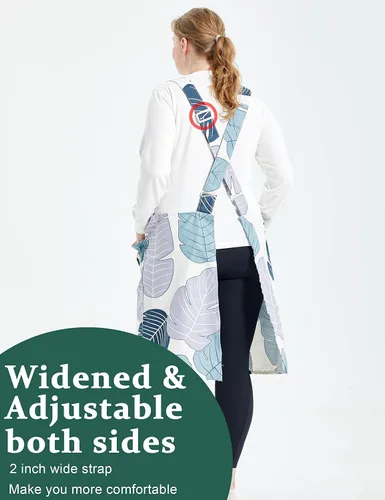 Vista 3 de Delantales grandes de talla grande para mujer con bolsillos de algodón y lino para hornear cocina