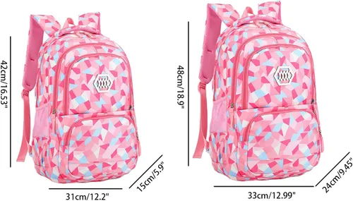 Vista 2 de JiaYou Mochila escolar primaria para niña con estampado de flores