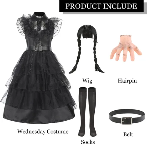 Vista 2 de Disfraz gótico de princesa para niñas, disfraz de Halloween con accesorios para fiesta de cumpleaños