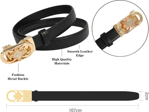 Vista 199 de Cinturón de cuero clásico con hebilla de metal para mujer con vestido de jeans