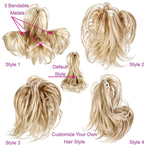Vista 4 de Extensión de cabello ajustable, cola de caballo desarreglada, 12 pulgadas con pinzas, de Onedor, 10#