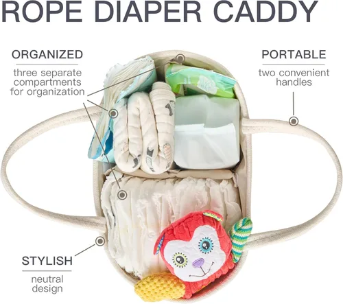 Vista 5 de Diaper Caddy Organizer, Empty Gift Basket with Gift Wrap for Newborn Essentials, Baby Storage Basket, Stylish Gift Bag for Baby Shower, Boys and