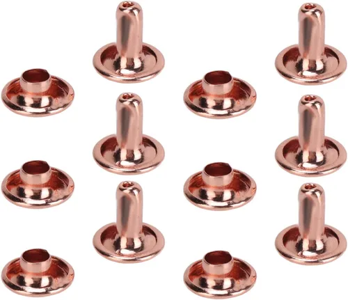 Vista 6 de 300 juegos de remaches de cuero, remaches de doble tapa de oro rosa, botón de metal redondo, tachuelas tubulares de metal, remaches para bolsos
