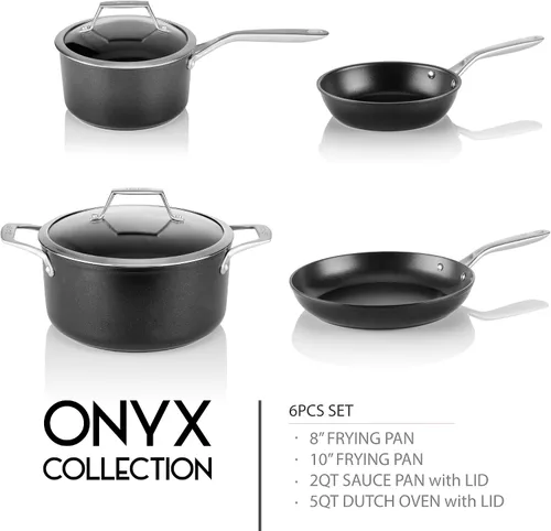 Vista 2 de TECHEF - Onyx Collection - Juego de sartenes antiadherentes de 6 piezas, sin PFOA, apto para lavavajillas, mango de acero inoxidable, listo