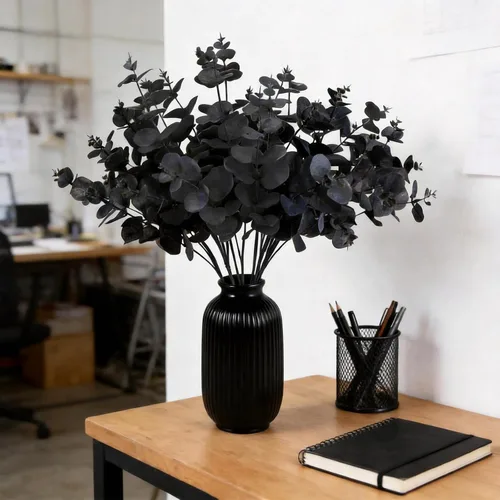 Vista 7 de GREENTIME Paquete de 2 tallos de eucalipto negro con 20 ramas de 18.5 pulgadas, ramo de flores artificiales para jarrón, decoración de mesa de boda