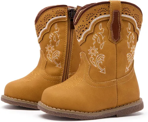 Vista 8 de BMCiTYBM Botas de bebé vaqueras para niño y niña, botas vaqueras occidentales para bebé, botas de vaquero para bebé con punta redonda, botas